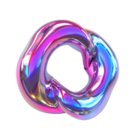 3D render of abstract holographic object with iridescent colors resembling liquid metal in motion on transparent background. Fluid, dynamic form with shiny reflections, appears made from metallic scales. Highlighting vibrant coloration and smooth curves. png