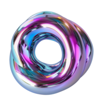 3d framställa av abstrakt holografiska objekt med regnbågsskimrande färger liknar flytande metall i rörelse på transparent bakgrund. vätska, dynamisk form med skinande reflektioner, visas tillverkad från metallisk vågar. highlighting vibrerande färgsättning och slät kurvor. png