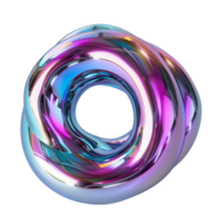 3D render of abstract holographic object with iridescent colors resembling liquid metal in motion on transparent background. Fluid, dynamic form with shiny reflections, appears made from metallic scales. Highlighting vibrant coloration and smooth curves. png