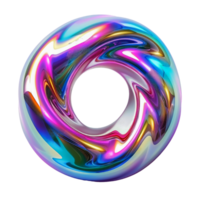 3D render of abstract holographic object with iridescent colors resembling liquid metal in motion on transparent background. Fluid, dynamic form with shiny reflections, appears made from metallic scales. Highlighting vibrant coloration and smooth curves. png