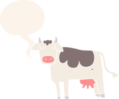 cartoon cow with speech bubble in retro style png