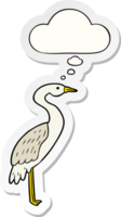 cartoon stork with thought bubble as a printed sticker png