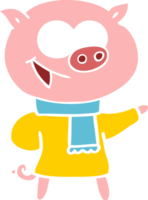 cerdo alegre vistiendo ropa de invierno dibujos animados de estilo de color plano png