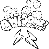 hand drawn black and white cartoon word awesome png