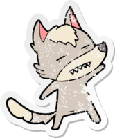 verontruste sticker van een cartoonwolf met tanden png