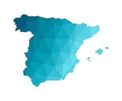 illustration with simplified blue silhouette of Spain map. Polygonal triangular style. White background. vector