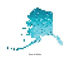 isolated geometric illustration with icy blue area of USA, State of Alaska map. Pixel art style for NFT template. Simple colorful logo with gradient texture vector
