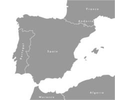 modern illustration in grey color. Simplified european political map with Spain in the center. White background and outlines. Borders with Portugal, France, Andorra vector