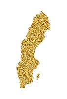 aislado ilustración con simplificado Suecia mapa. decorado por brillante oro Brillantina textura. Navidad y nuevo año Días festivos decoración para saludo tarjeta vector