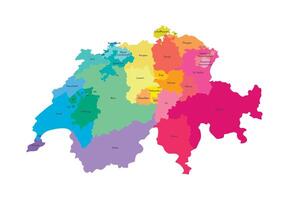 isolated illustration of simplified administrative map of Switzerland. Borders and names of the regions. Multi colored silhouettes. vector