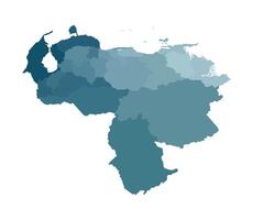 isolated illustration of simplified administrative map of Venezuela. Borders of the regions. Colorful blue khaki silhouettes. vector