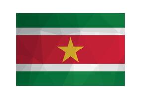 illustration. Official symbol of Suriname. National flag with green, white, red stripes and yellow star. Creative design in low poly style with triangular shapes vector