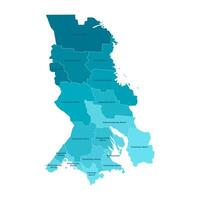 isolated illustration. Simplified administrative map of Republic of Karelia, Russian region. Blue shapes of districs. Names of karelian provinces. White background. vector