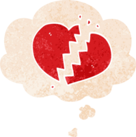 tecknad serie bruten hjärta med trodde bubbla i grunge bedrövad retro texturerad stil png