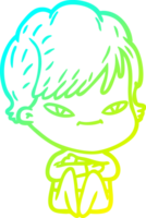 cold gradient line drawing of a cartoon happy woman png