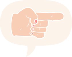 cartoon pointing hand with speech bubble in retro style png