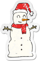 retro distressed sticker of a cartoon snowman png