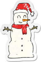 adesivo retrô angustiado de um boneco de neve de desenho animado png