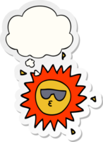 cartoon sun with thought bubble as a printed sticker png