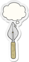 cartoon trowel with thought bubble as a printed sticker png