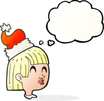 mano dibujado pensamiento burbuja dibujos animados niña vistiendo Navidad sombrero png