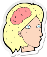 sticker of a cartoon female head with brain symbol png