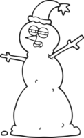 hand drawn black and white cartoon unhappy snowman png