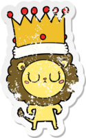 distressed sticker of a cartoon lion with crown png