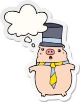 cartoon business pig with thought bubble as a printed sticker png