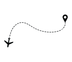 Airplane dotted route line the way airplane. Flying with a dashed line from the starting point and along the path png