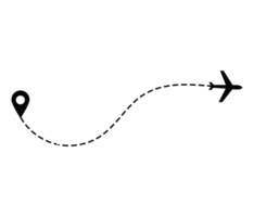 Airplane dotted route line the way airplane. Flying with a dashed line from the starting point and along the path png