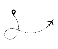 Airplane dotted route line the way airplane. Flying with a dashed line from the starting point and along the path png