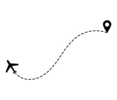 Airplane dotted route line the way airplane. Flying with a dashed line from the starting point and along the path png