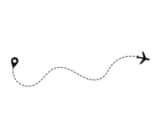 Airplane dotted route line the way airplane. Flying with a dashed line from the starting point and along the path png