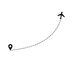 Airplane dotted route line the way airplane. Flying with a dashed line from the starting point and along the path png