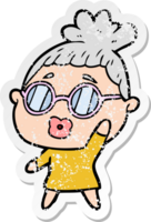 distressed sticker of a cartoon woman wearing spectacles png