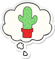 cartoon cactus with thought bubble as a printed sticker png