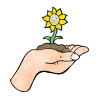 mano texturizado dibujos animados flor creciente en palma de mano png