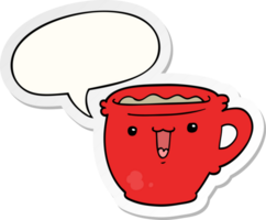 süß Karikatur Kaffee Tasse mit Rede Blase Aufkleber png