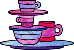 mão desenhado texturizado desenho animado rabisco do colorida taças e pratos png