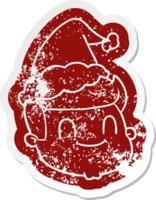 quirky cartoon distressed sticker of a male face wearing santa hat png