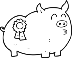 hand drawn black and white cartoon prize winning pig png