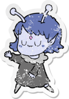 distressed sticker of a cartoon alien girl dancing png