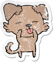 bedrövad klistermärke av en tecknad hund som sticker ut tungan png