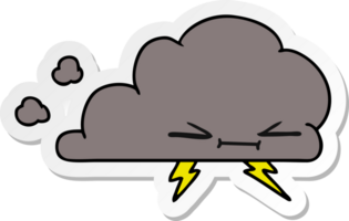 hand drawn sticker cartoon of a grumpy lightening cloud png