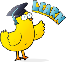 hand drawn cartoon bird with learn text png