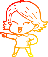 warm gradient line drawing of a happy cartoon girl png