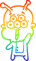 rainbow gradient line drawing of a happy cartoon alien png