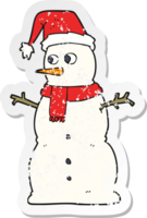 adesivo retrô angustiado de um boneco de neve de desenho animado png