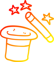 warm gradient line drawing of a cartoon magicians hat and wand png